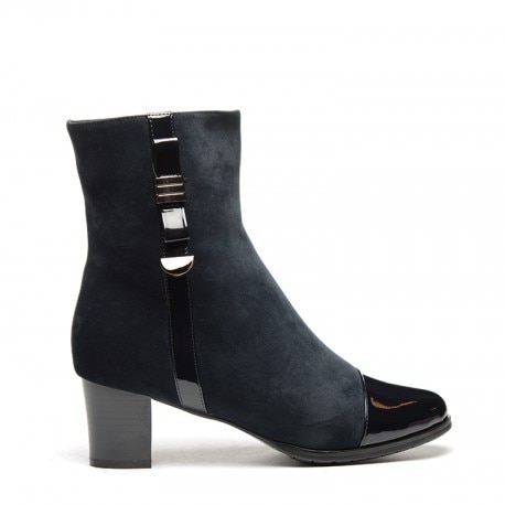 Botine elegante cu varf rotund lucios,D&J Exclusive, Albastru marin