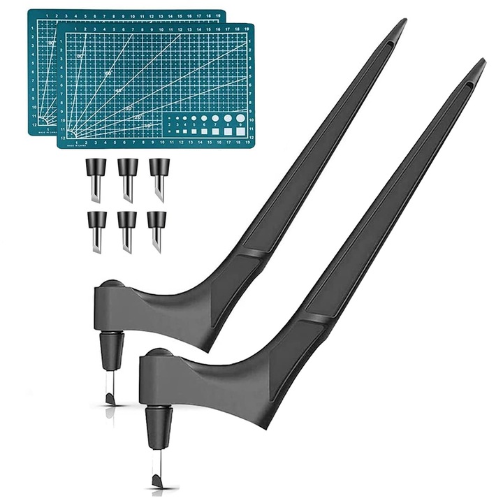 Set de instrumente de taiere craft, Axroad Mall, Cutter de precizie, Lama rotativa 360 grade, Cu 6 lame, 2 covorasul de taiere, Ergonomic, Ascutit si durabil, Pentru sculptura, taiere de hartie, Inox, 20.5*4.8cm, Negru