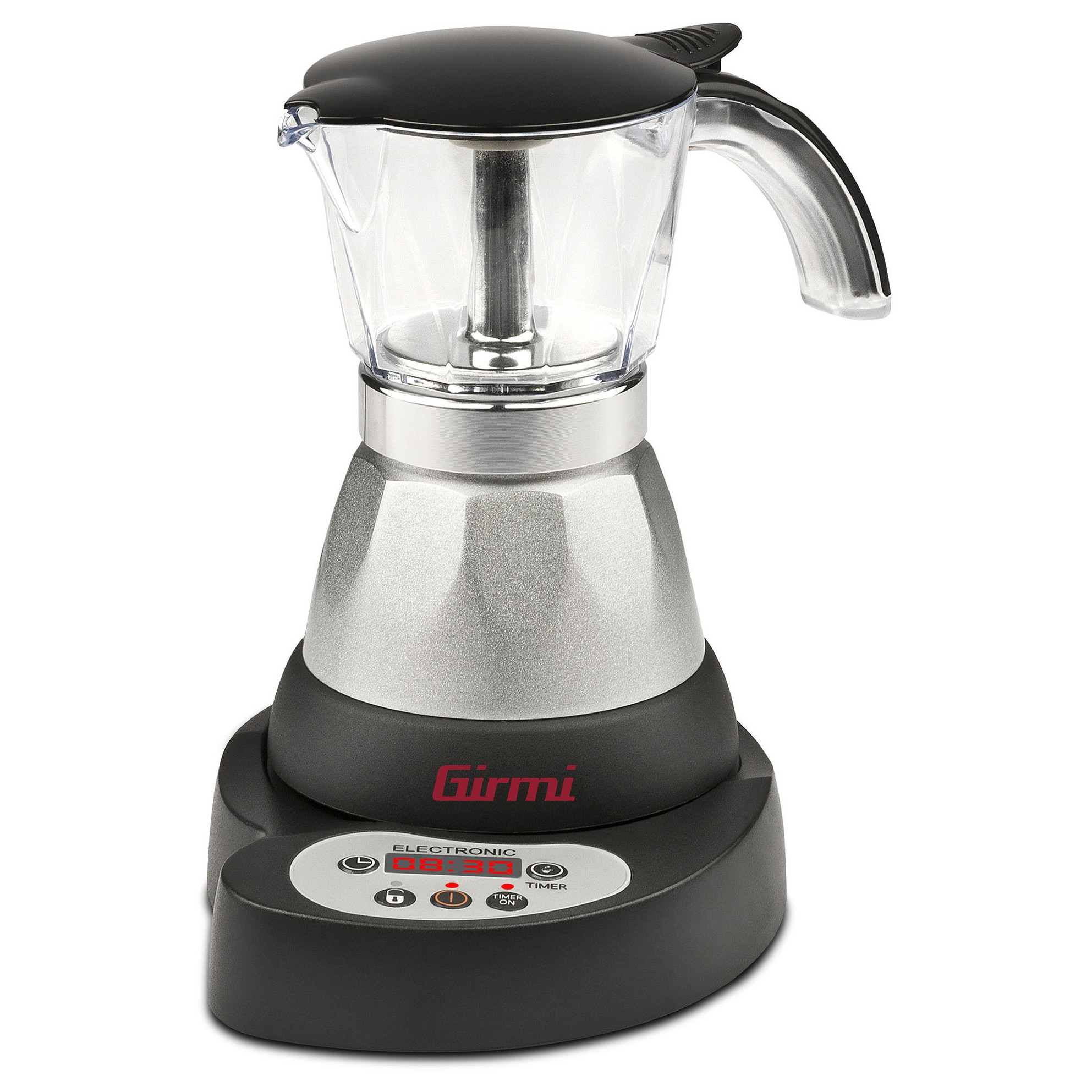 Espressor moka electric Girmi MC23, 400W, timer programabil, afisaj LED, functie mentinere caldura 30 min, negru/argintiu
