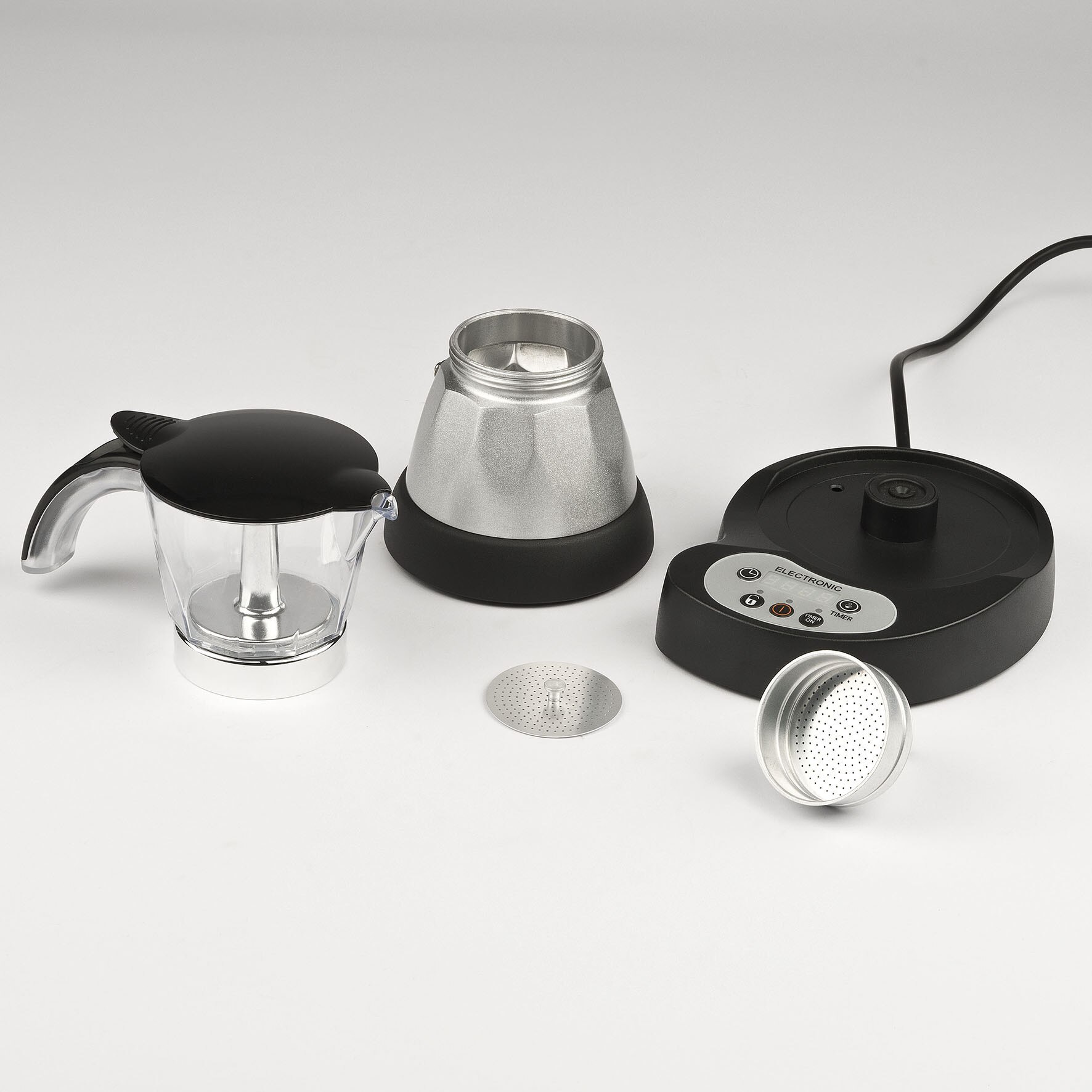 Espressor moka electric Girmi MC23, 400W, timer programabil, afisaj LED, functie mentinere caldura 30 min, negru/argintiu
