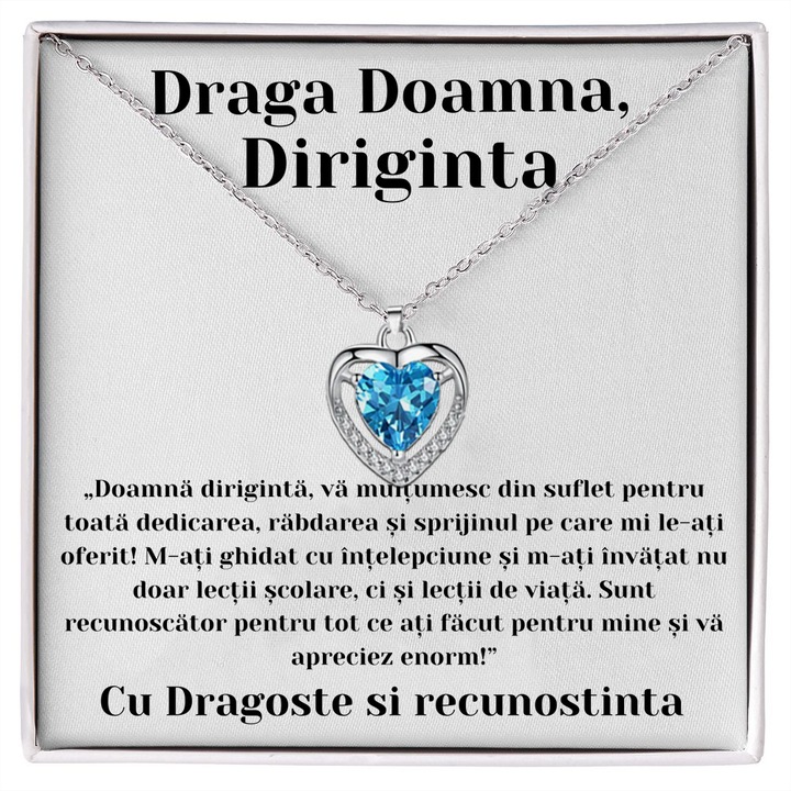 Set Cadou pentru Profesoara, Colier Argint 925 Inimioara cu Piatra Zirconiu, Cutie Personalizata 9x9cm