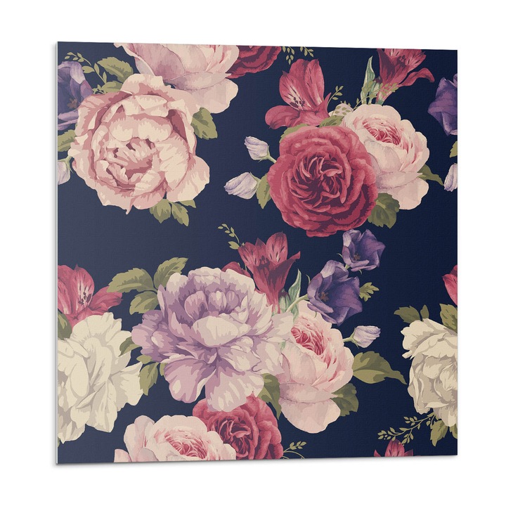 Placi autoadezive, Wallfluent, Model floral pe fundal, Visiniu multicolor, 9x30x30, 010310410010000027555