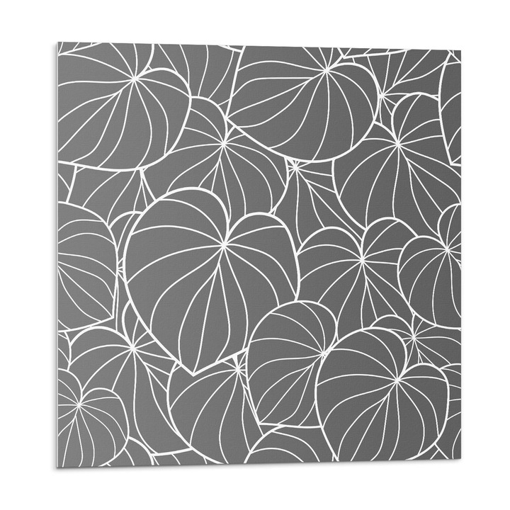 Placi autoadezive, Wallfluent, Frunze cu un model delicat, Gri, 9x30x30, 010310410010000033449