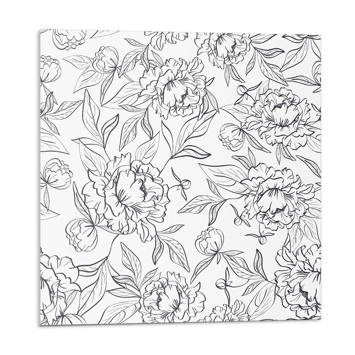 Dekoratív vinil panel, Wallfluent, Virágmintás levelekkel, Fekete és fehér, 4x50x50, 010310410040000033446