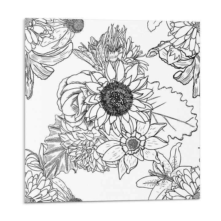 Dekoratív vinil panel, Wallfluent, Lineáris virágmintás, Fekete, 4x50x50, 010310410040000033490