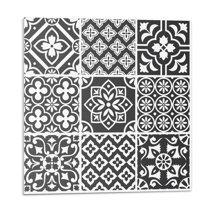 Panou vinil decorativ, Wallfluent, Modele geometrice in placi, Negru, 4x50x50, 010310410040000074183
