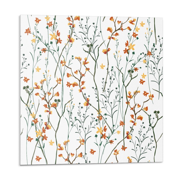 Placi autoadezive, Wallfluent, Model floral pe fundal, Portocaliu, 9x30x30, 010310410010000033530