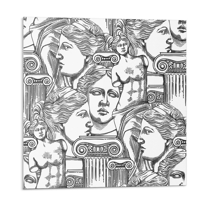 Öntapadó csempék, Wallfluent, Varrat nélküli minta klasszikus faragással, Fekete és fehér, 20x20x20, 010310410020000074202