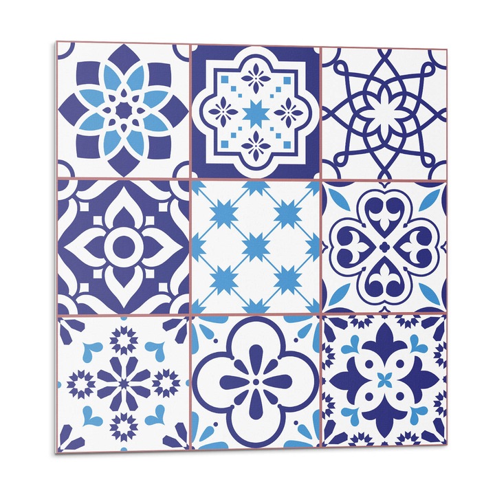 Öntapadó dekoratív panel, Wallfluent, Geometriai minták csempe, Kék, 4x50x50, 010310410040000276179