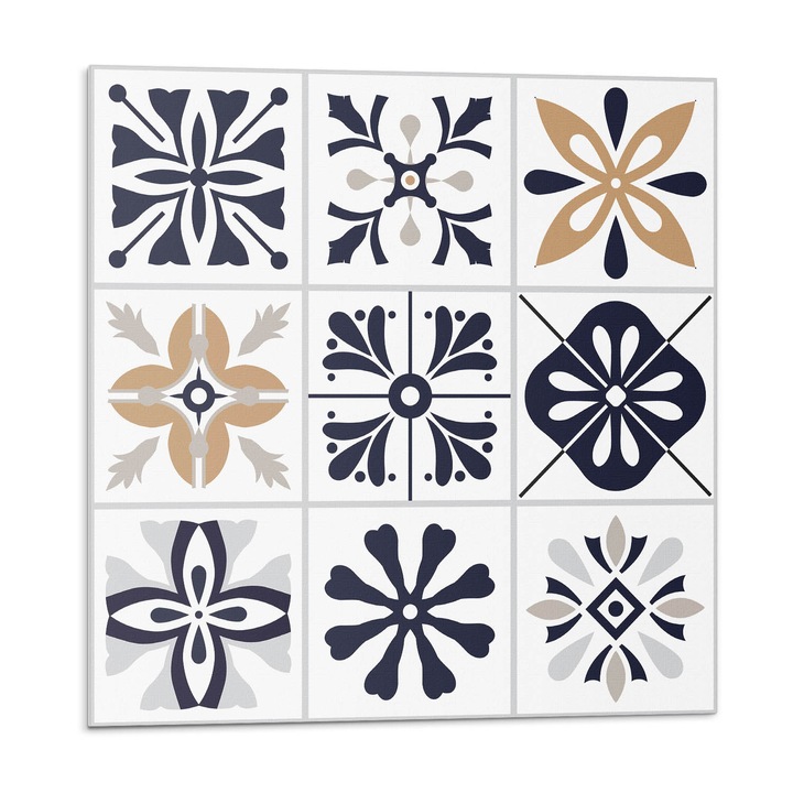 Öntapadó dekoratív panel, Wallfluent, Dekoratív minták csempe, Tengerészkék, 4x50x50, 010310410040000276748