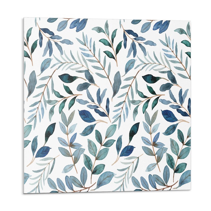 Placi autoadezive, Wallfluent, Model de frunze pe fundal, Verde, 9x30x30, 010310410010000276202