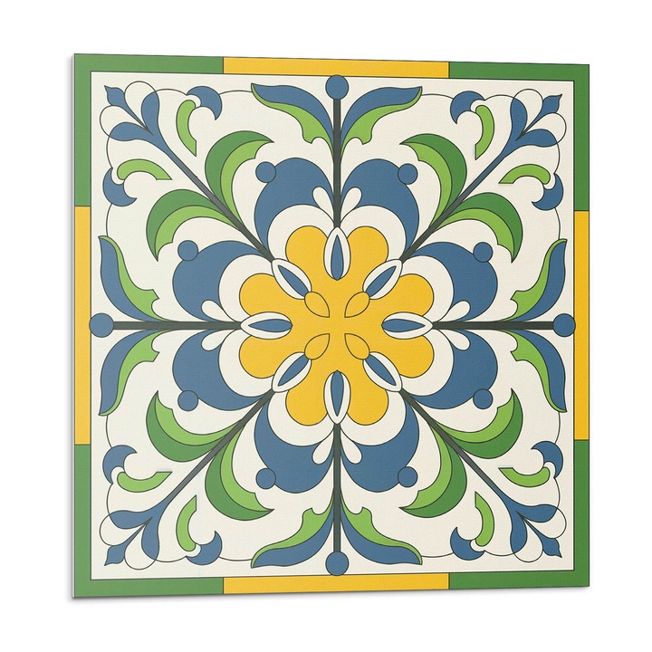 Öntapadó csempék, Wallfluent, Virág motívum levelekkel, Sárga, 20x20x20, 010310410020000283072