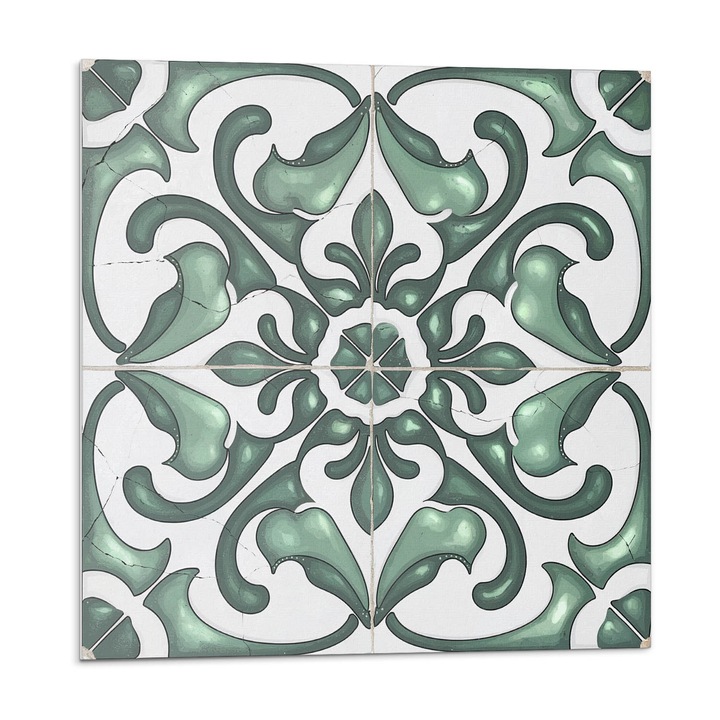 Placi autoadezive, Wallfluent, Model cu motive elegante, Verde, 9x30x30, 010310410010000282921