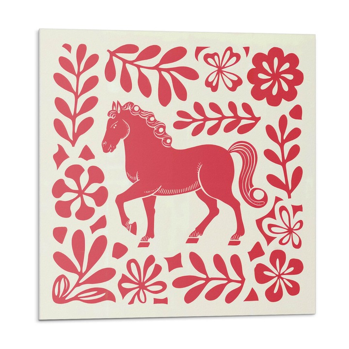 Placi autoadezive, Wallfluent, Cal stilizat printre plante, Rosu, 20x20x20, 010310410020000283168