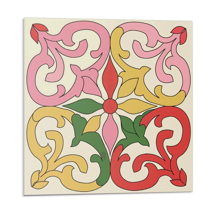 Placi autoadezive, Wallfluent, Model floral cu ornamente, Galben, 9x30x30, 010310410010000282969