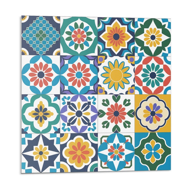 Panou vinil decorativ, Wallfluent, Modele florale si geometrice, Galben, 4x50x50, 010310410040000282945