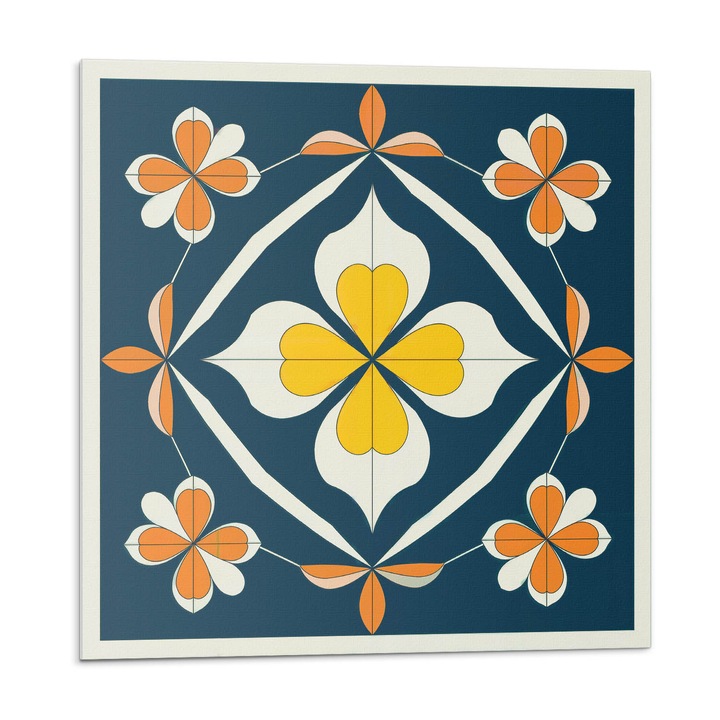 Placi autoadezive, Wallfluent, Model floral cu simetrie, Bleumarin, 9x30x30, 010310410010000283094