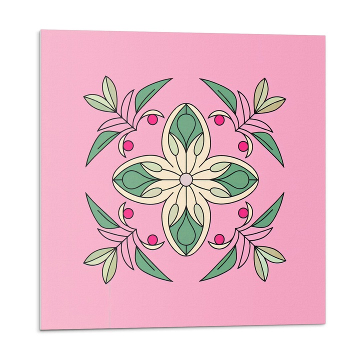 Öntapadó csempék, Wallfluent, Virágmintás levelekkel, Rózsaszín, 20x20x20, 010310410020000282991