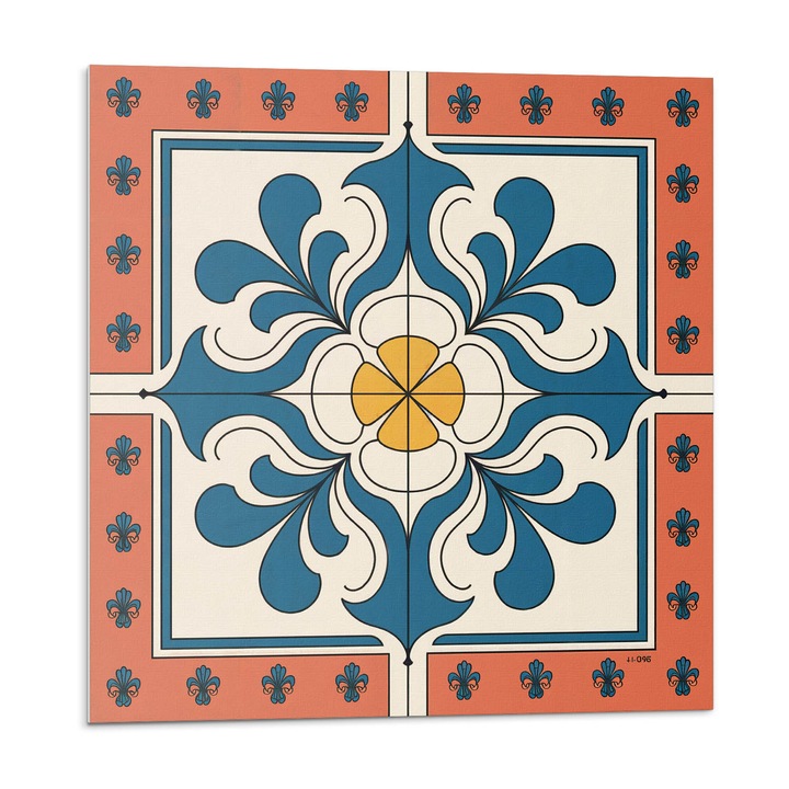 Öntapadó csempék, Wallfluent, Népi minta virágokkal, Kék, 20x20x20, 010310410020000283001