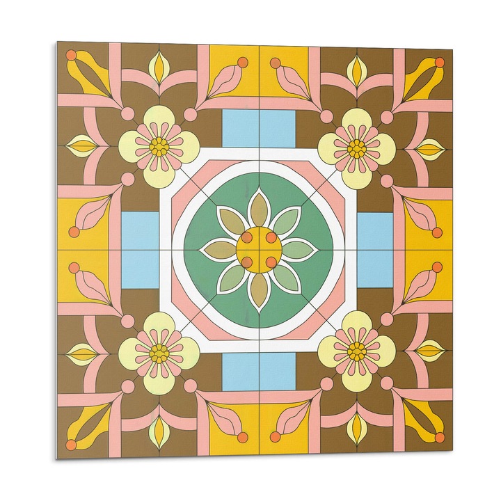 Placi autoadezive, Wallfluent, Model floral pe fundal, Galben, 9x30x30, 010310410010000283100