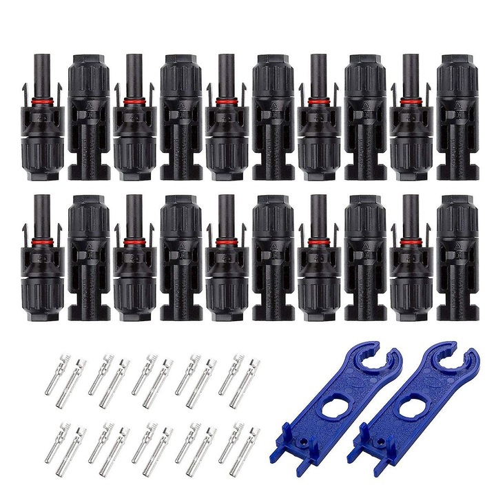 Set 10 Perechi Conectori Mc4 tata/mama pentru Sisteme Fotovoltaice, Negru