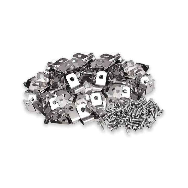 Set 100 Cleme pentru gard, Inox, Argintiu