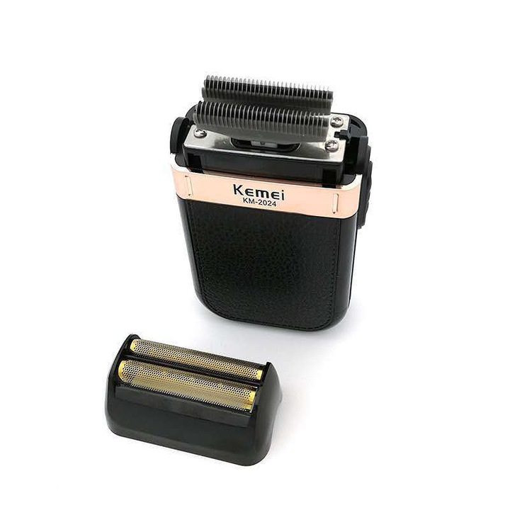 Електрическа самобръсначка KEMEI, USB зарядно, система с двойно острие, водоустойчива, черна