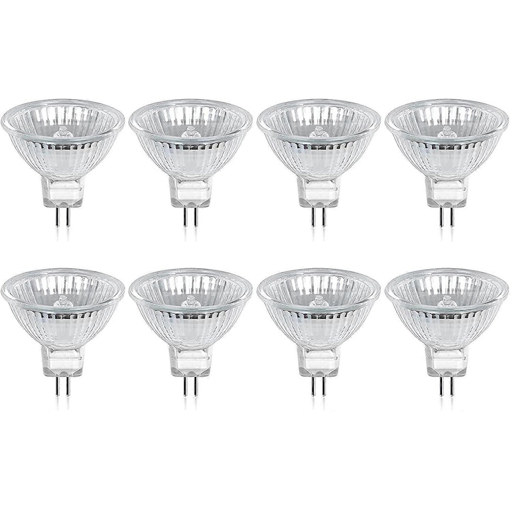 Set de 8 becuri halogen MR16 GU5.3 35W 12V dimabile, lumina calda 2800K, 49x45mm