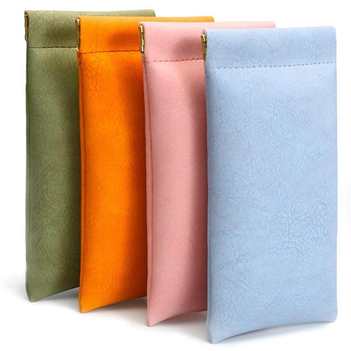 Set 4 etuiuri ochelari, PU, roz, verde, albastru, galben, 18x9cm