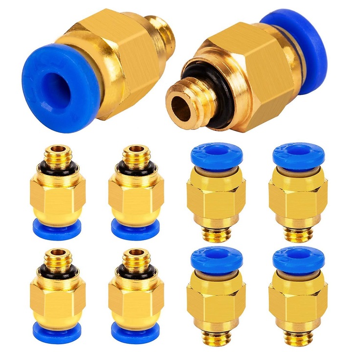 Conector rapid PC4-M6, brass si albastru, pentru tub 4mm, set de montare pentru imprimante 3D