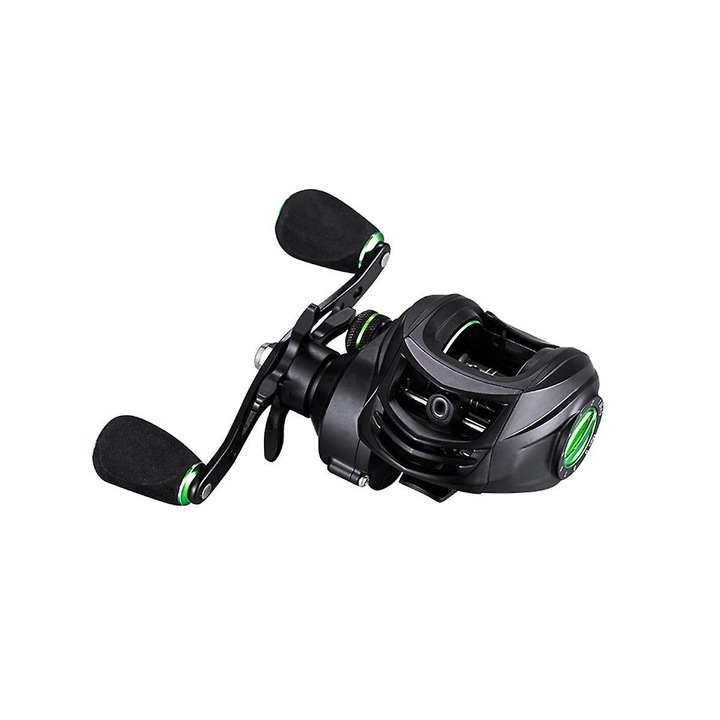 Csepp alakú horgászorsó, balos, alumínium, fekete + zöld, 9 sebességes, 15x10x10cm