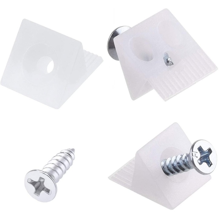 Set 100 bucati cleme de fixare pentru sertare, plastic si otel inoxidabil, alb si argintiu