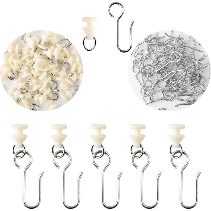 Set 80 accesorii pentru perdele, carlige si glisiere, inox, dimensiuni universale