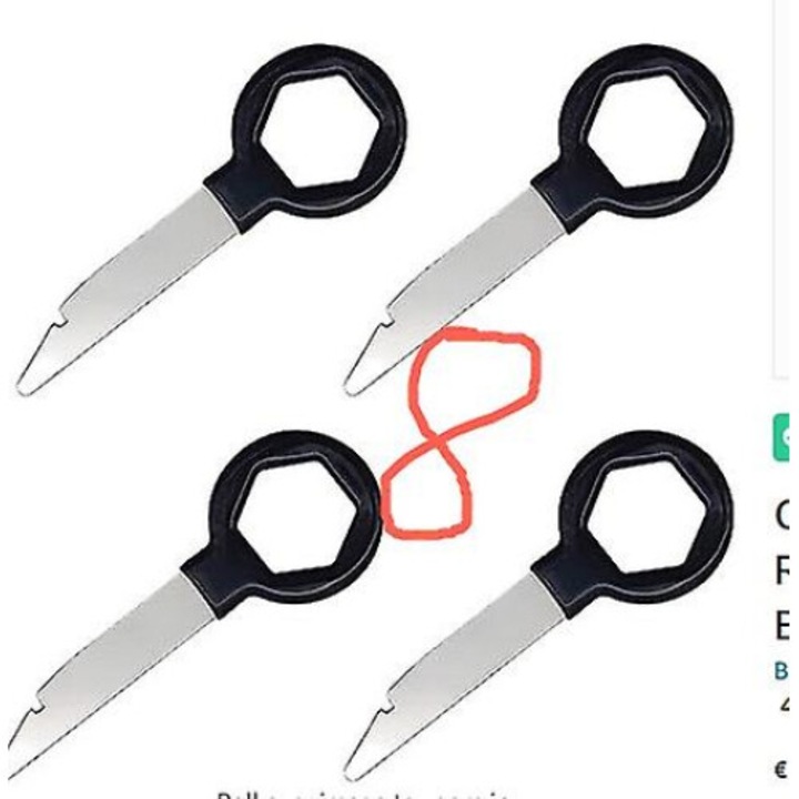 Set 8 unelte de demontare radio auto, inox, 7.70x2.60x0.20cm