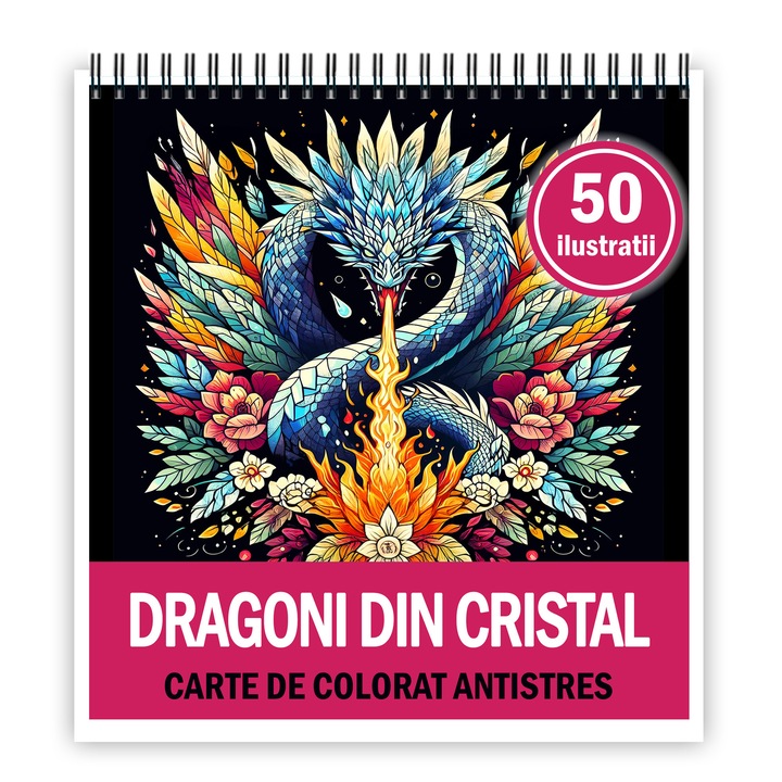 Carte de colorat de buzunar, 50 de ilustratii Dragoni din Cristal, 106 pagini, Format: A6 - 10.5x10.5cm, Editura Cadouri Legendare