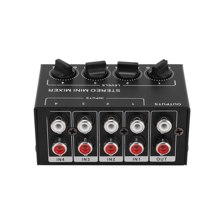 Mixer audio, 4 canale, RCA, negru, dimensiuni mici