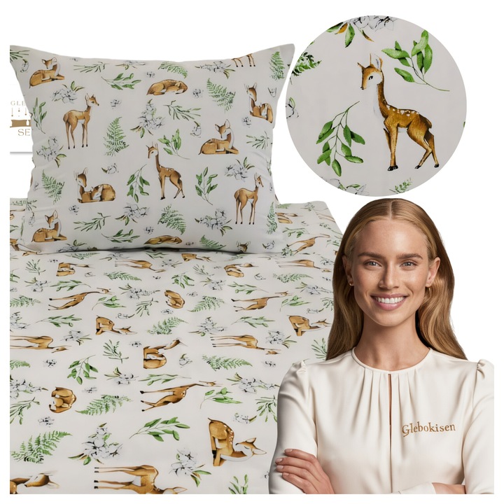 Детски спален комплект 100 х 160, 50 х 60, цип, хипоалергичен, памук, сарен, бяло, сиво