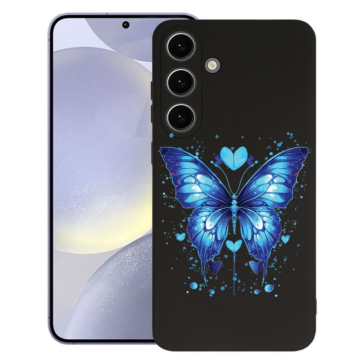 BestCase® Husa pentru Samsung Galaxy S25, Premium Slim Silicon 1.2MM, Blue Butterfly, Microfibra in interior, Antisoc, Protectie camera si ecran, 1938306 PB 1586