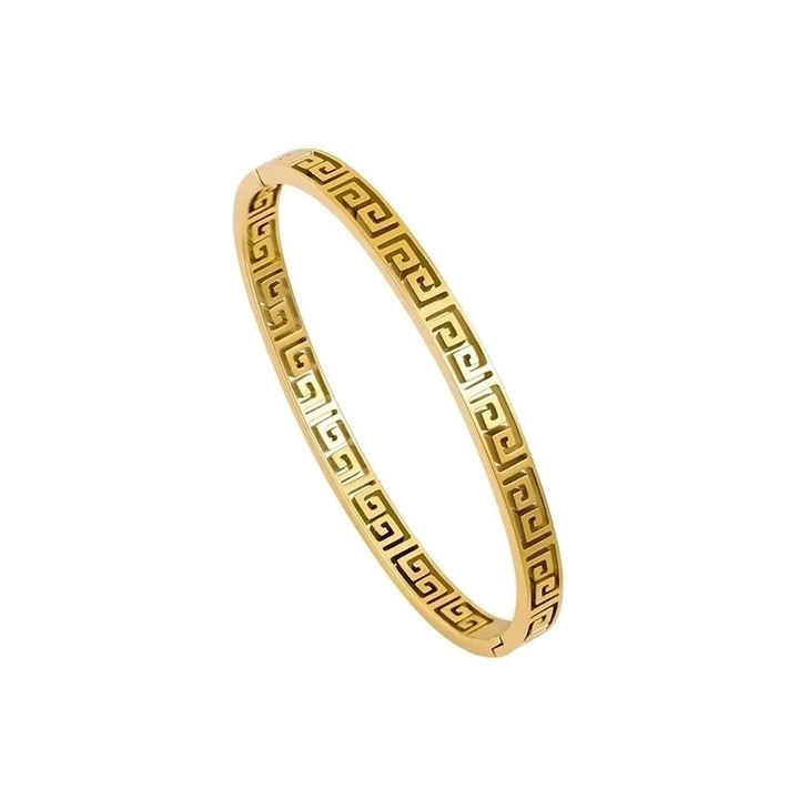 Bratara aurie, din otel inoxidabil, suflata cu aur 18k, tip bangle, cu model, Iva C5