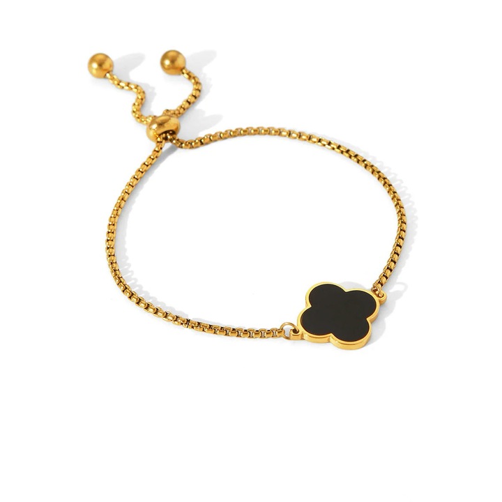 Bratara aurie, din otel inoxidabil, suflata cu aur 18k, cu trifoi, Irma C5