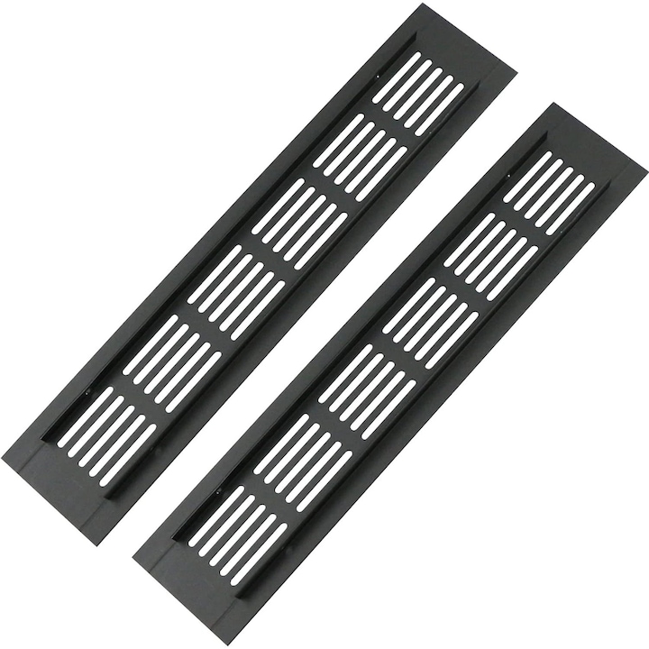 2 db-os szellőzőrács készlet, alumíniumötvözet, 250 x 50 mm, fekete