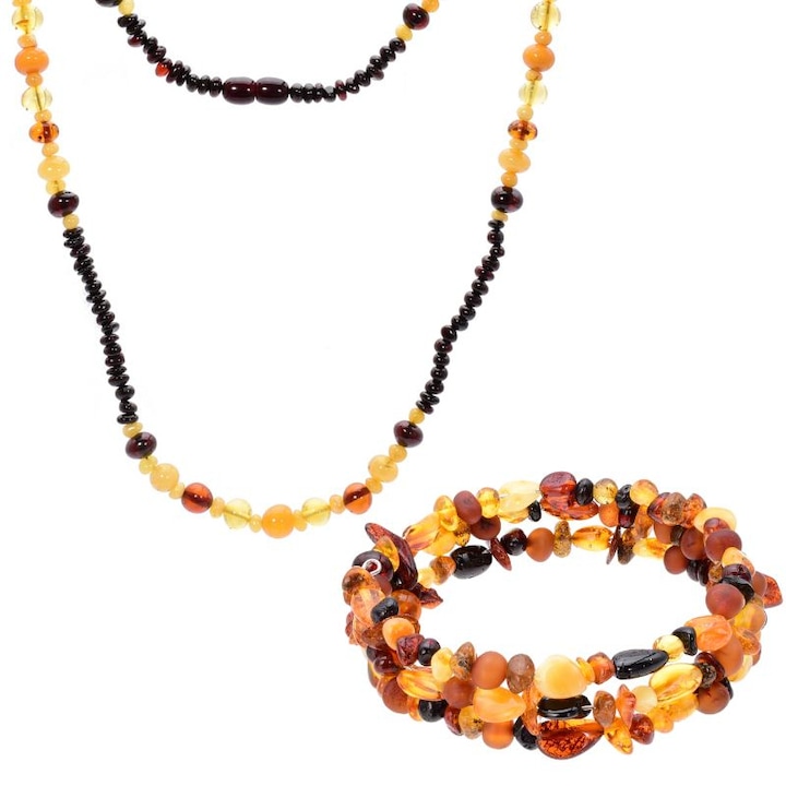 Set colier si bratara cu memorie din chihlimbar multicolor