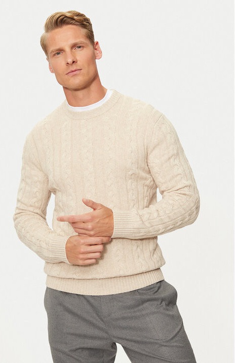 Férfi pulóver, United Colors Of Benetton, 304268045, Nejlon/Viszkóz/Gyapjú, Bézs, Bézs