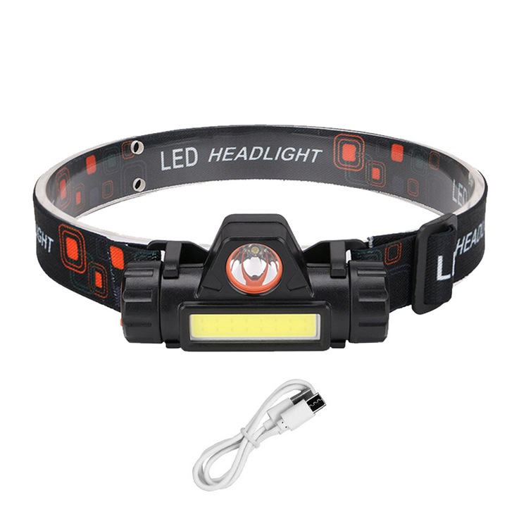 HERUSI LED fejlámpa, újratölthető, állítható, fehér, 800mAh