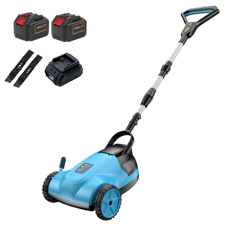 Косачка за трева Fooeis, 21V, 6.0Ah, 120 мин. автономност, ширина на косене 22 см, синя, лека и компактна