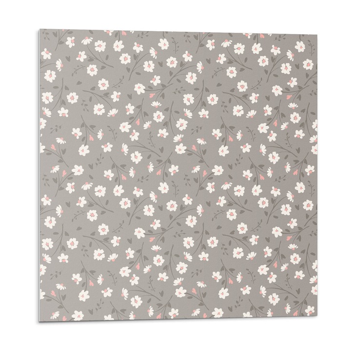 Panou vinil decorativ, Wallfluent, Model floral pe fundal, Gri, 4x50x50, 010310410040000033410