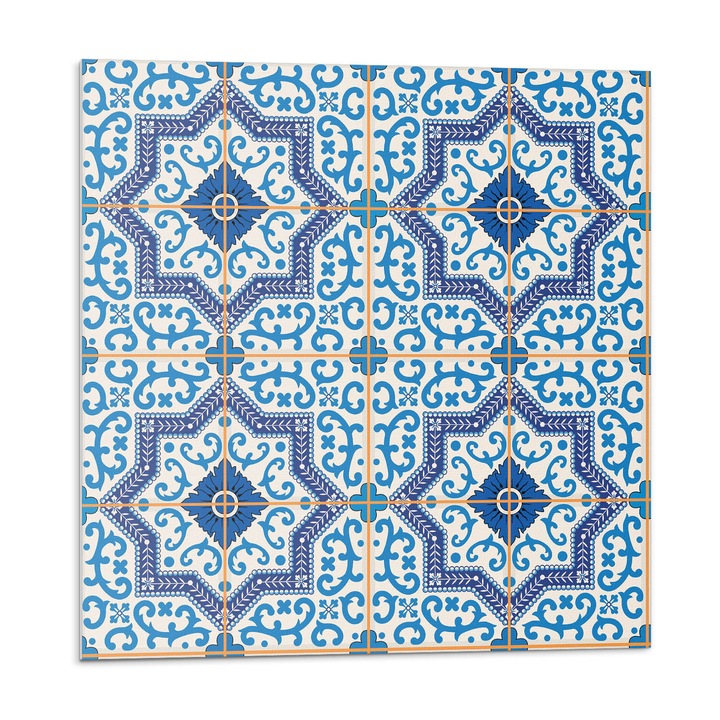 Öntapadó csempék, Wallfluent, Csempe minta díszekkel, Kék, 20x20x20, 010310410020000074189