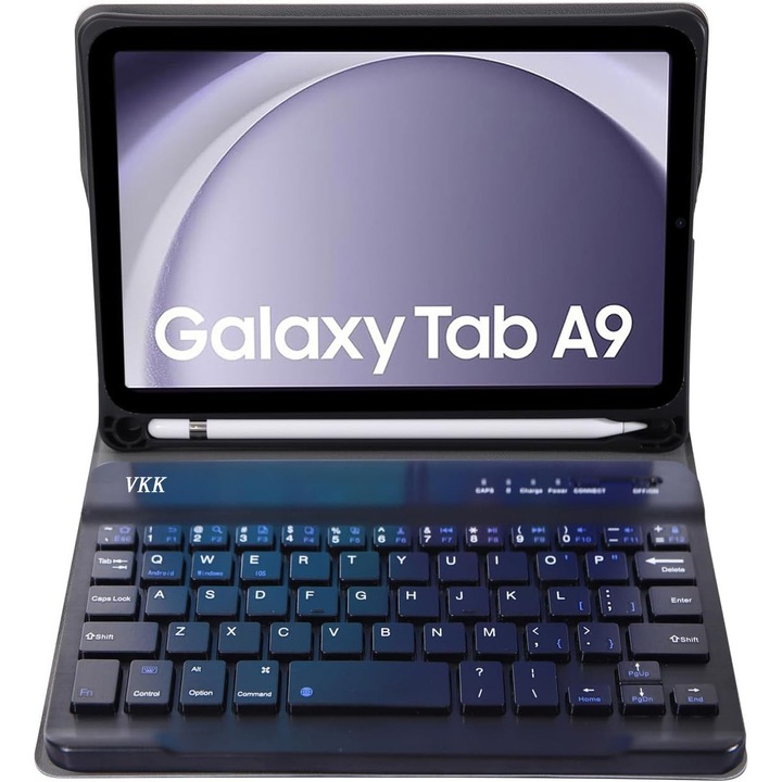 Калъф с подсветена клавиатура за Samsung Galaxy Tab A9 8.7, VKK®, Лесен за носене и употреба, черен