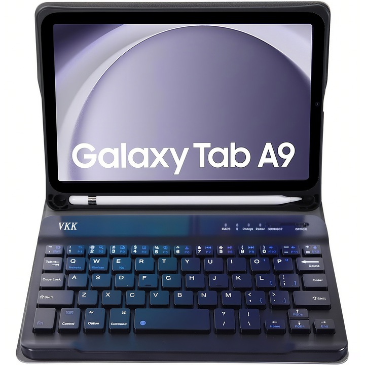 Husa cu tastatura iluminata pentru Samsung Galaxy Tab A9 8.7, VKK®, Usor de transportat si de utilizat, negru