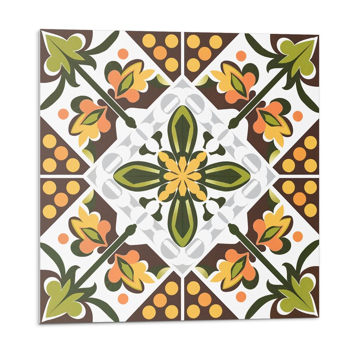 Faianta autocolanta, Wallfluent, Model floral in simetrie, Verde, 20x20x20, 010310410020000283101